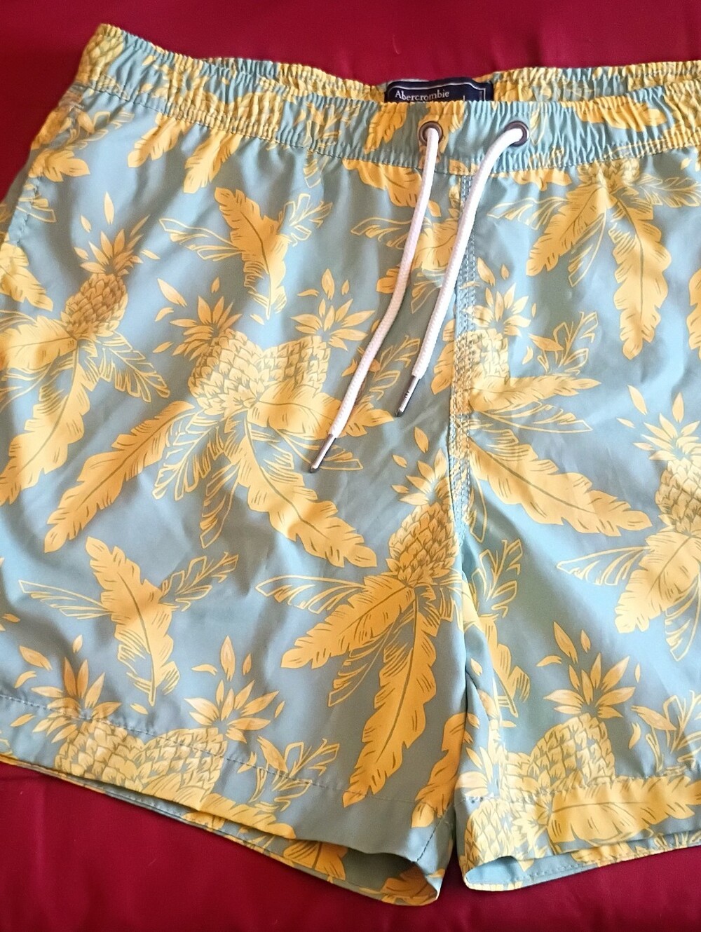 Abercrombie & Fitch Light Blue & Yellow Pineapple-Print Swim Shorts